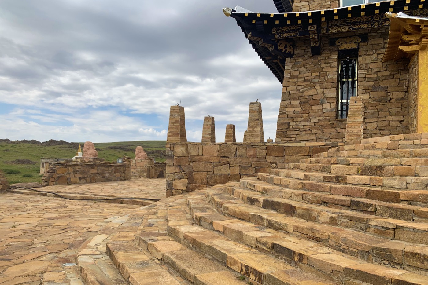 Stone stupas and steps at the historic Erdene Zuu Monastery in Kharkhorin