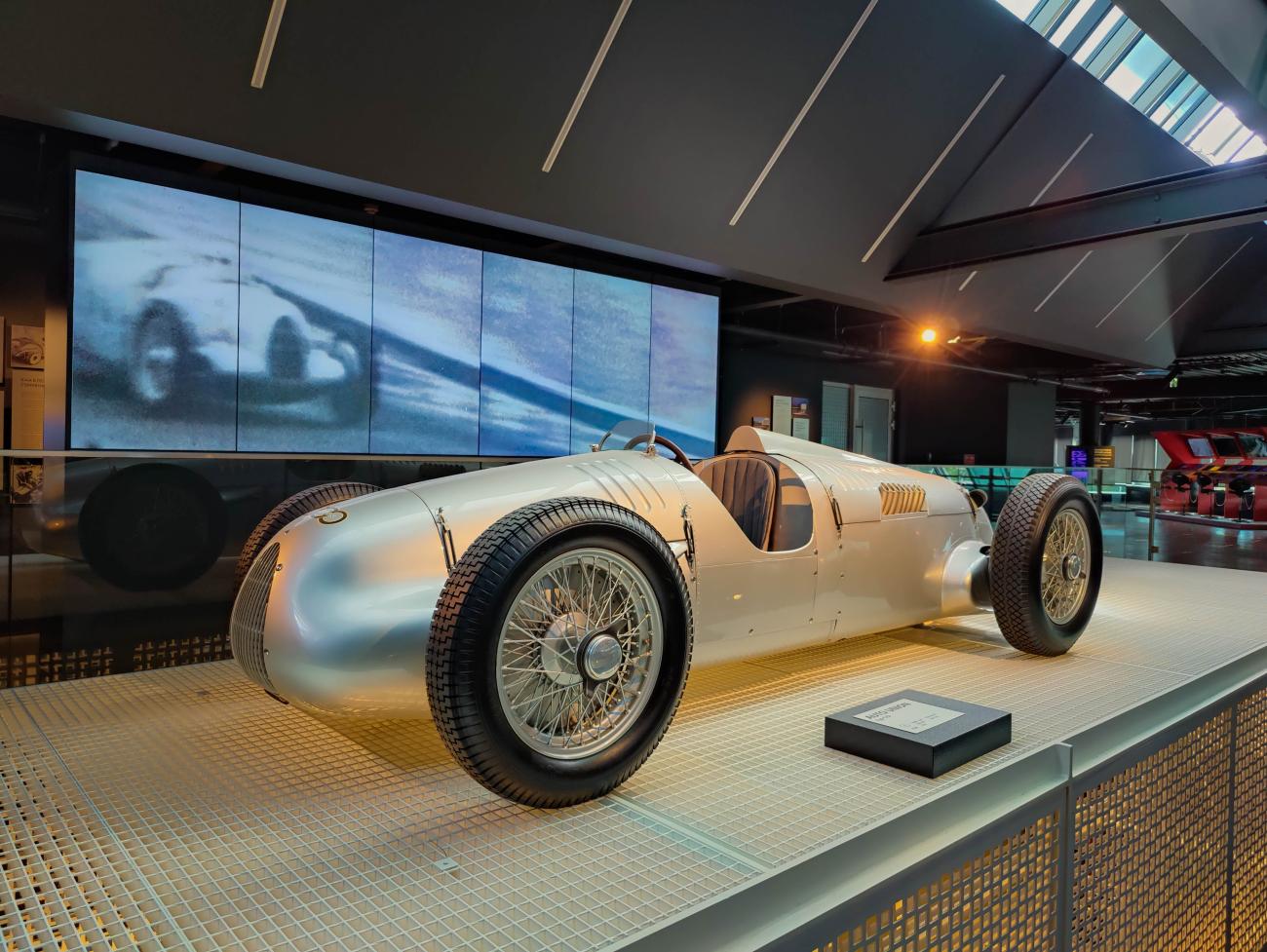 Historic Silver Arrow racing car exhibited at the Riga Motor Museum in Latvia.