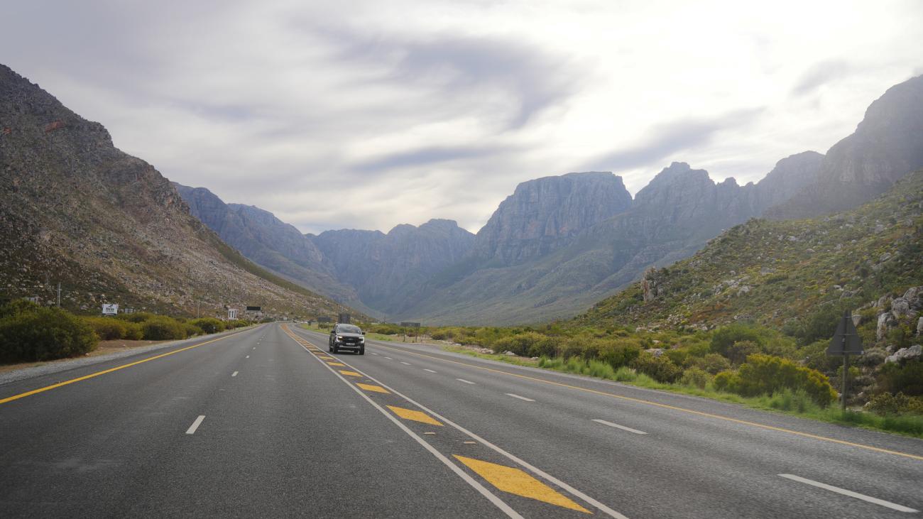 Highway through Du Toitskloof mountains near Cape Town